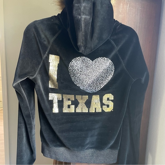 Victoria secrete PINK women’s size small velour hoodie jacket. Black and gold - Picture 6 of 11